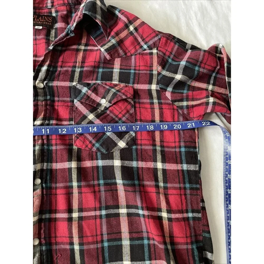 Plaid Western Wear Red & Black Flannel Button-Up Shirt With Pearl Snaps - Size M - Picture 4 of 11